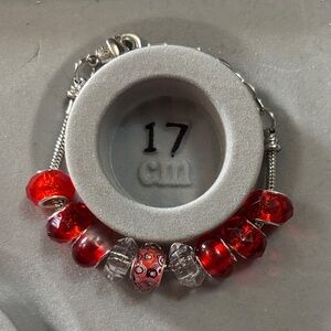 Handmade Elegant Red and Silver Charm Bracelet